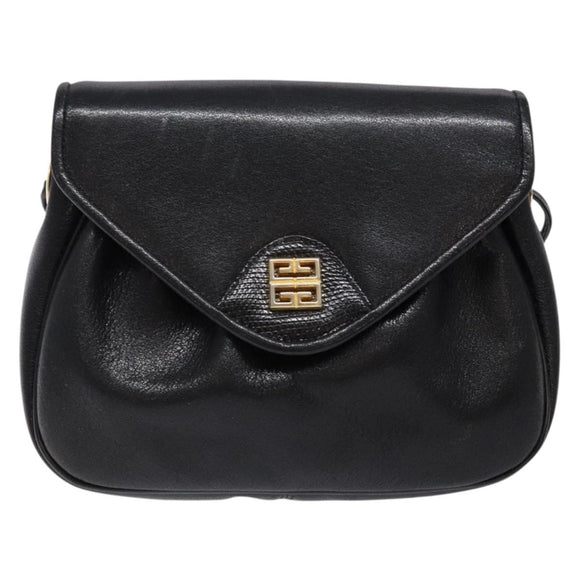 GIVENCHY Shoulder Bag Leather Gold Black Auth BA5111