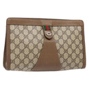 GUCCI GG Supreme Web Sherry Line Clutch Bag PVC Beige Gold 89 01 033 Auth BA5113-1