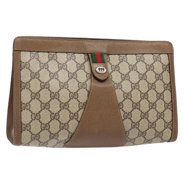 GUCCI GG Supreme Web Sherry Line Clutch Bag PVC Beige Gold 89 01 033 Auth BA5113