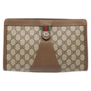 GUCCI GG Supreme Web Sherry Line Clutch Bag PVC Beige Gold 89 01 033 Auth BA5113-2