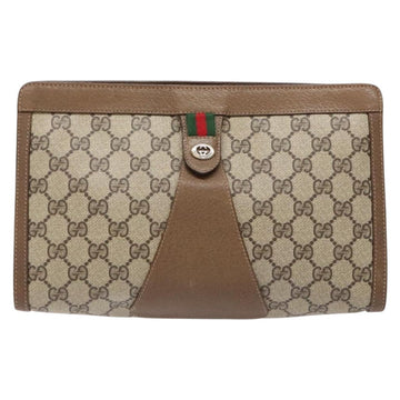 GUCCI GG Supreme Web Sherry Line Clutch Bag PVC Beige Gold 89 01 033 Auth BA5113 - 0