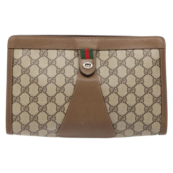 GUCCI GG Supreme Web Sherry Line Clutch Bag PVC Beige Gold 89 01 033 Auth BA5113