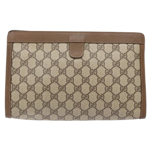 GUCCI GG Supreme Web Sherry Line Clutch Bag PVC Beige Gold 89 01 033 Auth BA5113