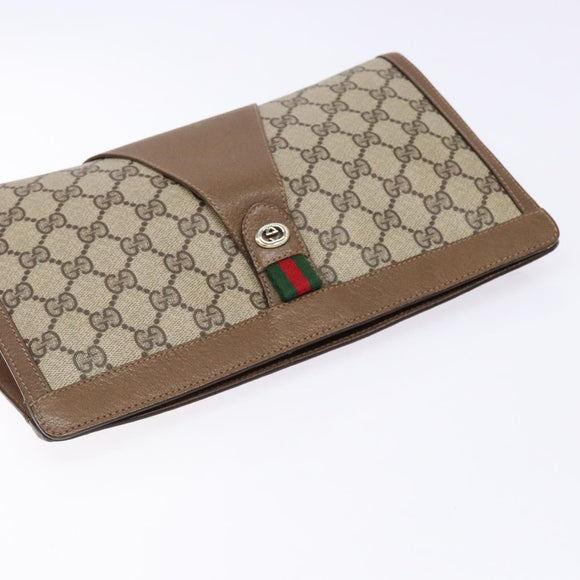 GUCCI GG Supreme Web Sherry Line Clutch Bag PVC Beige Gold 89 01 033 Auth BA5113