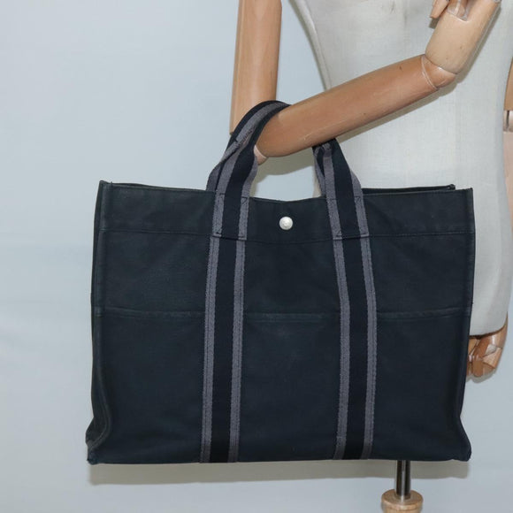 HERMES Fourre Tout MM Hand Bag Canvas Black Auth BA5114