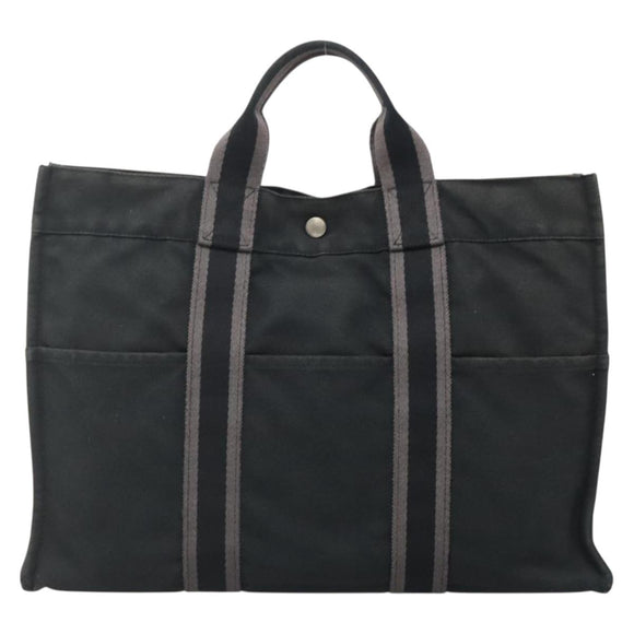 HERMES Fourre Tout MM Hand Bag Canvas Black Auth BA5114