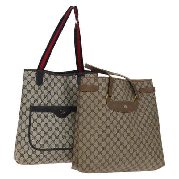 GUCCI GG Supreme Sherry Line Tote Bag PVC 2Set Beige Navy Auth BA5125