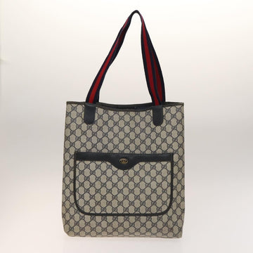GUCCI GG Supreme Sherry Line Tote Bag PVC 2Set Beige Navy Auth BA5125 - 0
