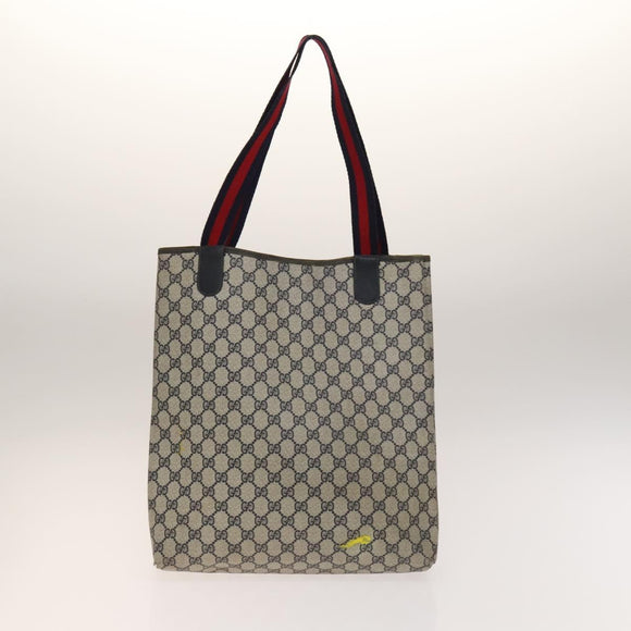 GUCCI GG Supreme Sherry Line Tote Bag PVC 2Set Beige Navy Auth BA5125