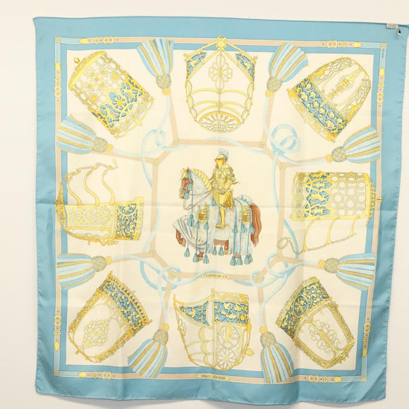 HERMES Carre 90 Scarf ""LES MUSEROLLES"" Silk Blue Auth BA5129
