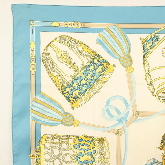 HERMES Carre 90 Scarf ""LES MUSEROLLES"" Silk Blue Auth BA5129