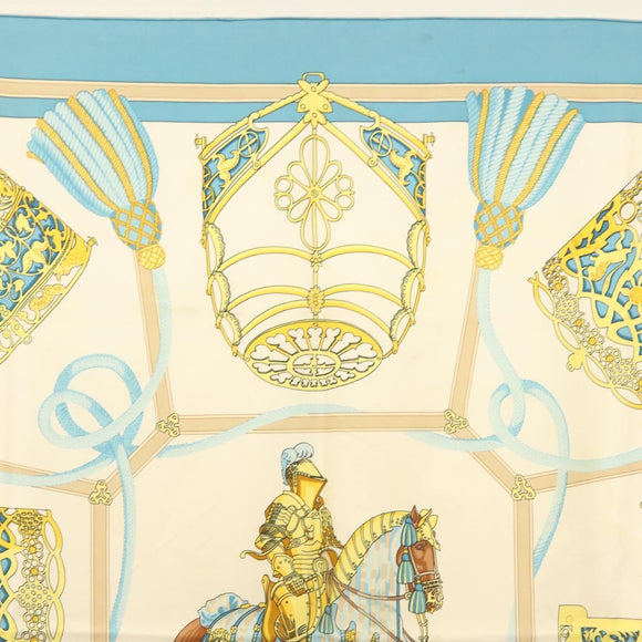 HERMES Carre 90 Scarf ""LES MUSEROLLES"" Silk Blue Auth BA5129