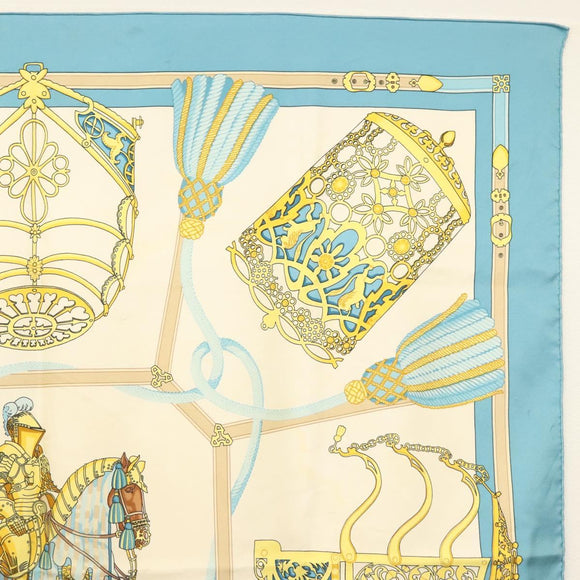 HERMES Carre 90 Scarf ""LES MUSEROLLES"" Silk Blue Auth BA5129