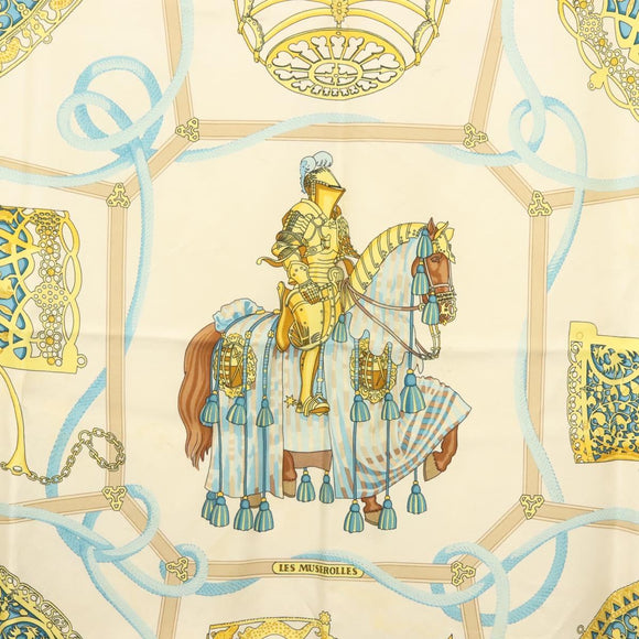 HERMES Carre 90 Scarf ""LES MUSEROLLES"" Silk Blue Auth BA5129