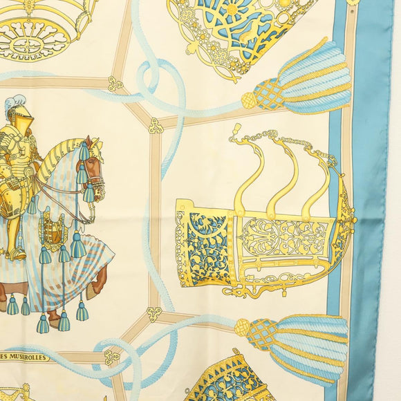 HERMES Carre 90 Scarf ""LES MUSEROLLES"" Silk Blue Auth BA5129