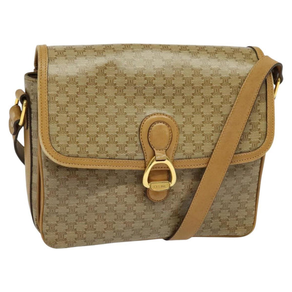 CELINE Macadam Canvas Shoulder Bag PVC Brown Gold Auth BA513