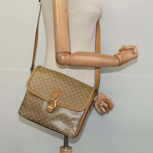 CELINE Macadam Canvas Shoulder Bag PVC Brown Gold Auth BA513