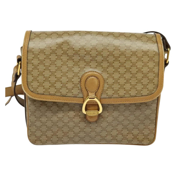 CELINE Macadam Canvas Shoulder Bag PVC Brown Gold Auth BA513