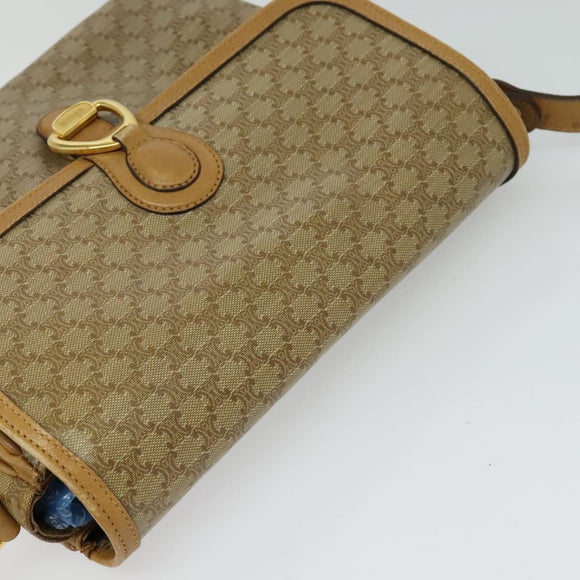 CELINE Macadam Canvas Shoulder Bag PVC Brown Gold Auth BA513