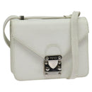 FENDI Shoulder Bag Leather White Silver Auth BA5134-1