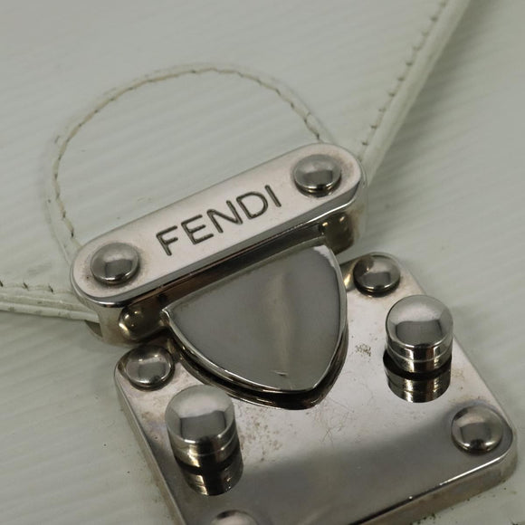 FENDI Shoulder Bag Leather White Silver Auth BA5134