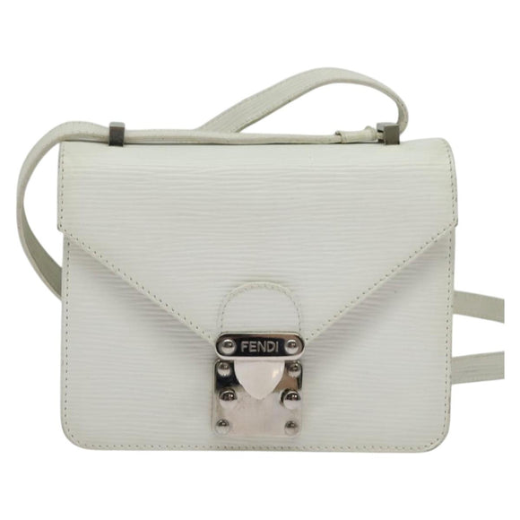 FENDI Shoulder Bag Leather White Silver Auth BA5134