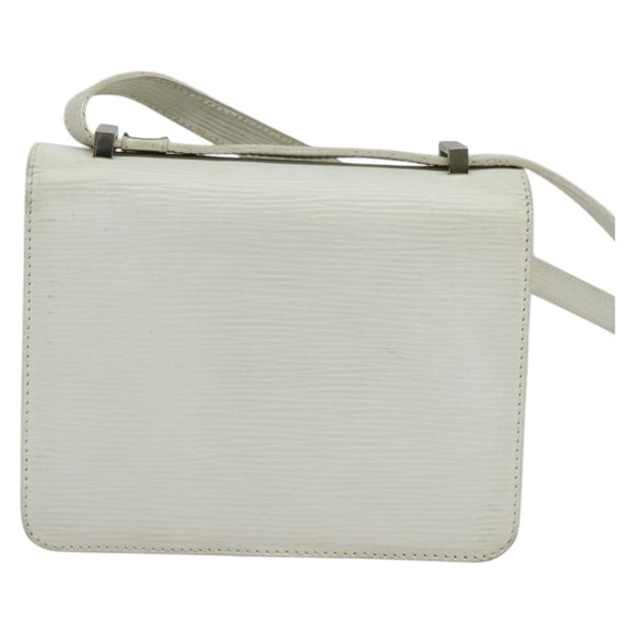 FENDI Shoulder Bag Leather White Silver Auth BA5134