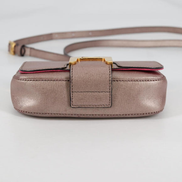 FENDI Chameleon Shoulder Bag Leather Pink Gold Auth BA5136