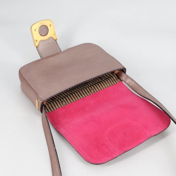 FENDI Chameleon Shoulder Bag Leather Pink Gold Auth BA5136