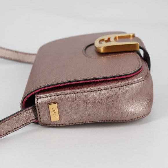 FENDI Chameleon Shoulder Bag Leather Pink Gold Auth BA5136