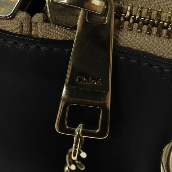 Chloe Bailey Hand Bag Leather 2way Navy Beige gold Auth BA5146
