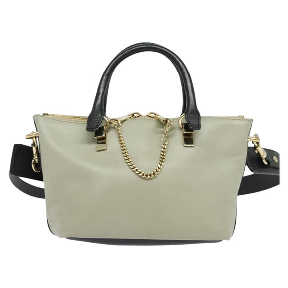 Chloe Bailey Hand Bag Leather 2way Navy Beige gold Auth BA5146