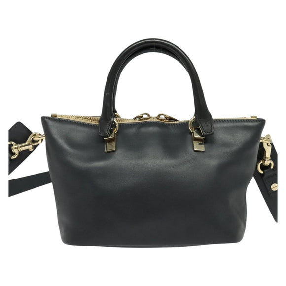 Chloe Bailey Hand Bag Leather 2way Navy Beige gold Auth BA5146