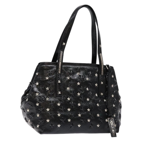 Jimmy Choo Studs Tote Bag Patent leather Black Silver Auth BA5147