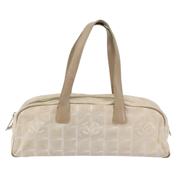 CHANEL New Travel line Hand Bag Nylon Beige CC Auth BA5148