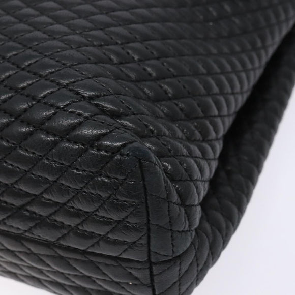 BALLY Quilted Hand Bag Leather Gold Black Auth BA5149