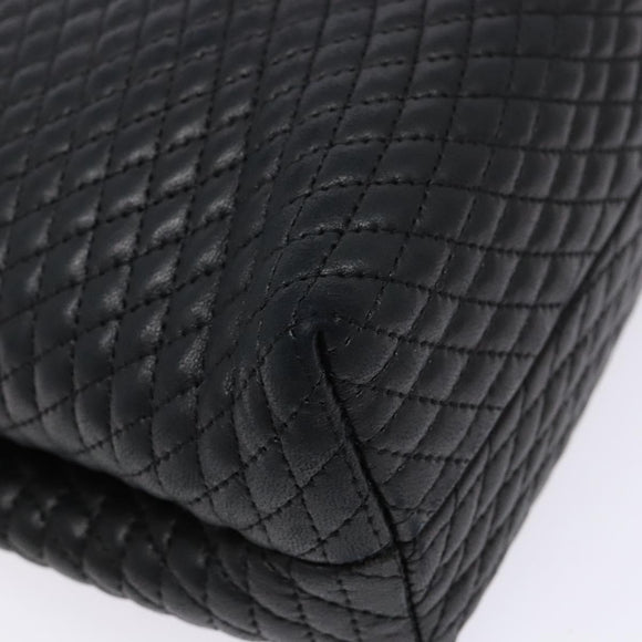 BALLY Quilted Hand Bag Leather Gold Black Auth BA5149