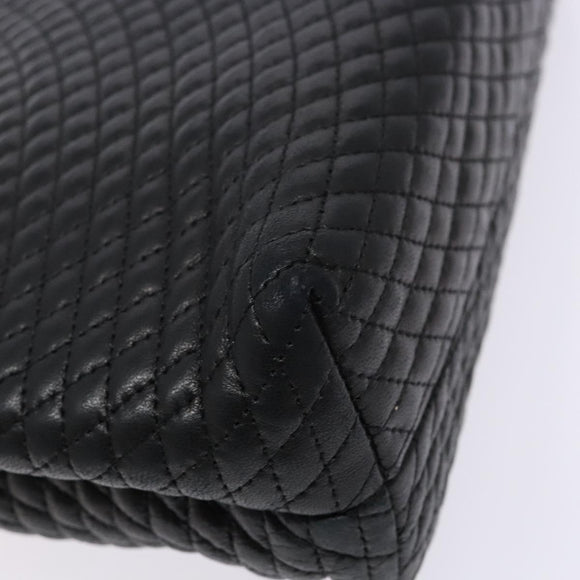 BALLY Quilted Hand Bag Leather Gold Black Auth BA5149