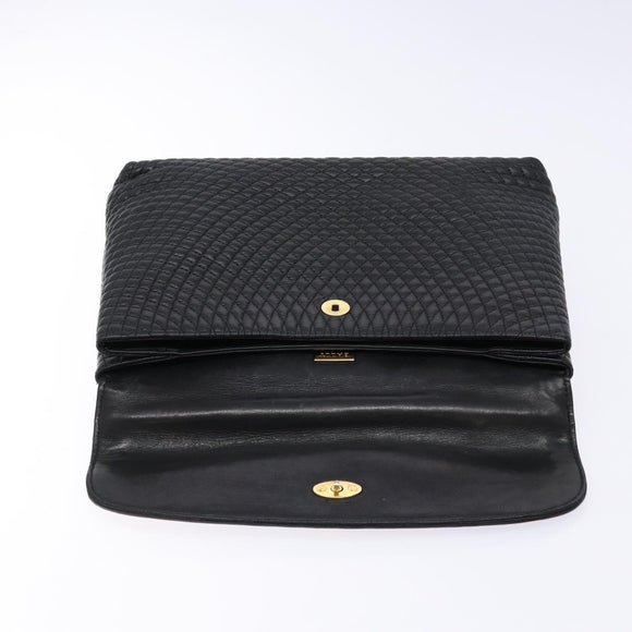 BALLY Quilted Hand Bag Leather Gold Black Auth BA5149