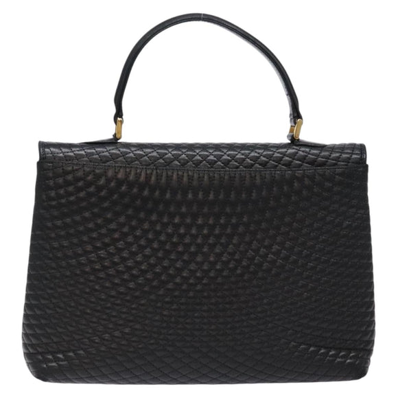 BALLY Quilted Hand Bag Leather Gold Black Auth BA5149