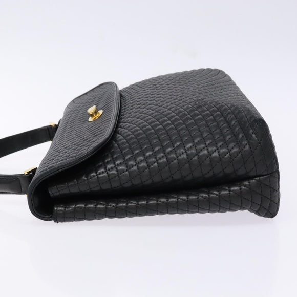 BALLY Quilted Hand Bag Leather Gold Black Auth BA5149