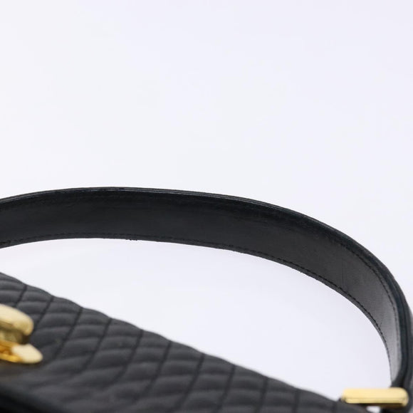 BALLY Quilted Hand Bag Leather Gold Black Auth BA5149