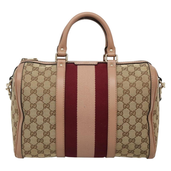 GUCCI GG Canvas Hand Bag 2way Beige Gold 247205 Auth BA5153
