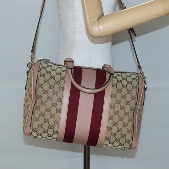 GUCCI GG Canvas Hand Bag 2way Beige Gold 247205 Auth BA5153