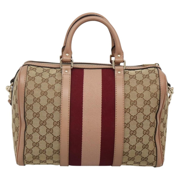 GUCCI GG Canvas Hand Bag 2way Beige Gold 247205 Auth BA5153