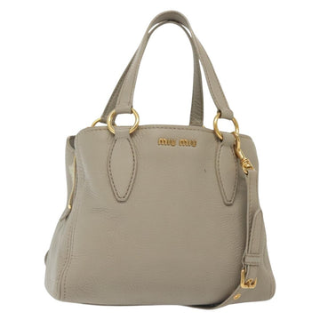 Miu Miu Hand Bag Leather 2way Gray Gold Auth BA5154