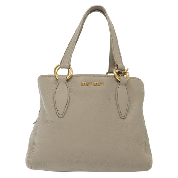 Miu Miu Hand Bag Leather 2way Gray Gold Auth BA5154