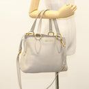 Miu Miu Hand Bag Leather 2way Gray Gold Auth BA5154-29