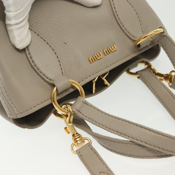 Miu Miu Hand Bag Leather 2way Gray Gold Auth BA5154