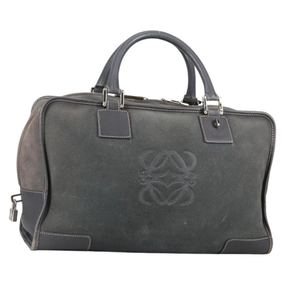 LOEWE Anagram Amazona 36 Hand Bag Suede Gray Silver Auth BA5158V